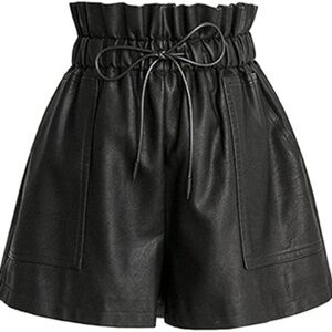 SCHHJZPJ High Waisted Wide Leg Black Faux Leather Shorts for Women